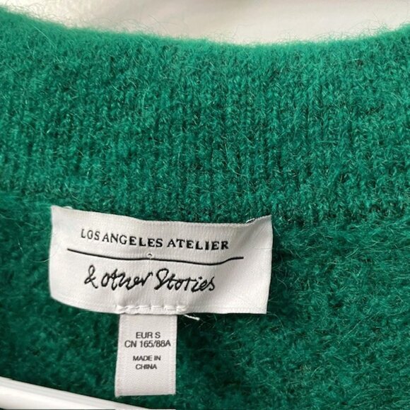 & Other Stories V-Neck Collared Wool Blend Sweater Green Size Small Preppy - Picture 9 of 12